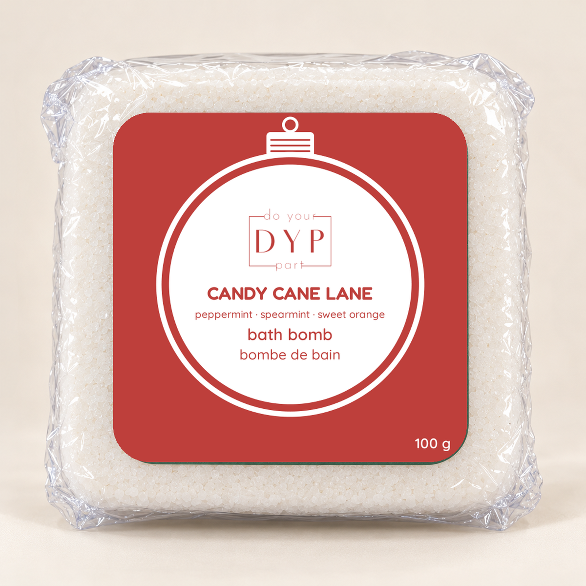 Fizz-mas Day 6 Candy Cane Lane bath bomb – peppermint, spearmint, sweet orange